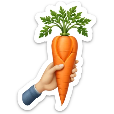 beige skin colored hand holding a long skinny carrot sticker