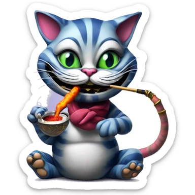 Cheshire Cat smoking a hookah, iOS emoji style art sticker