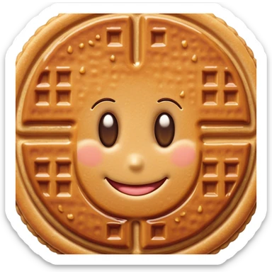 Stroopwafel Cinematic Realistic Stroopwafel Dessert Emoji, depicted as a single, flat, delicate caramel-filled waffle cookie rendered with crisp textures and warm, inviting lighting. sticker