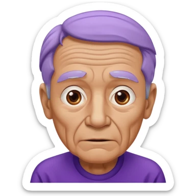 Abuelo hombre con ropa morada, ojos cafés, muchas arrugas sticker
