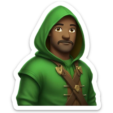 robin hood in green hoodie dark face no beard no mustache sticker