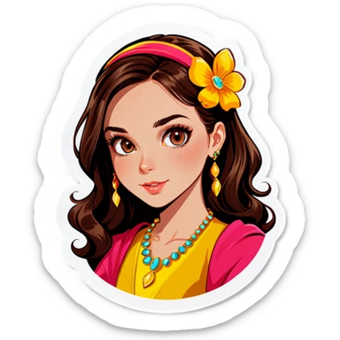 brunette girl portrait with jewelry sticker