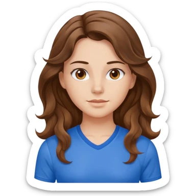 brown hair, hazel eyes, blue athletic shirt, wavy long hair pretty girl sticker