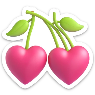 pair of pink heart cherries with a delicate pink ribbon, glossy and smooth, white background sticker
