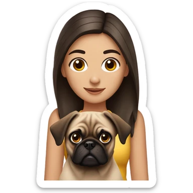 Brunette girl with pug dog sticker