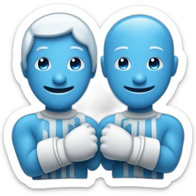 Deux personnages sous forme de gants blancs souriants, il y a dessiné en bleu un signe mystérieux maçonnique bleu de deux équerres inversées.  sticker
