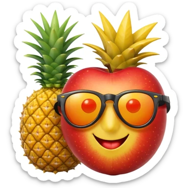 Fruit with Sunglasses, apple, lemon, orange, pineapple.  sticker