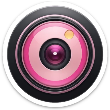 A round camera lens, apple emoji style, minimalist, with highlights, pink, no faces, no smileys, only lens, variant 6 sticker