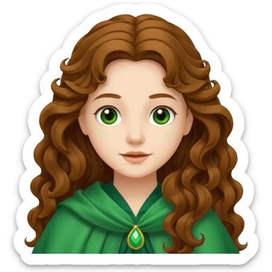Juno from The Olympians with long brown wavy hair, green stola sticker
