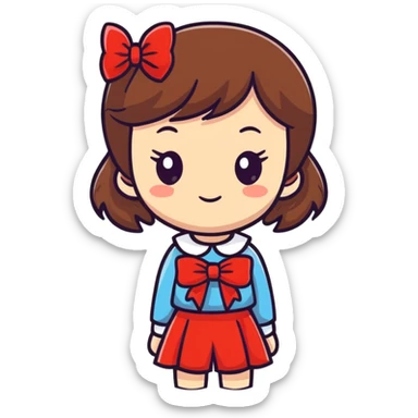 Brown open hair from behind with a red bow sticker