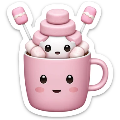 Kakao in pinker Tasse mit pink weißen mini marshmallow ohne Gesicht, ästhetisch sticker