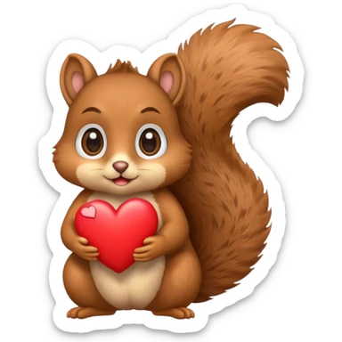 squirrel with big eyes holding a heart, emoji style sticker