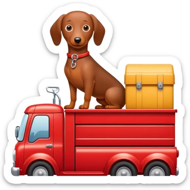 Weenie dog driving work truck with snap on tool boxes in the bed sticker