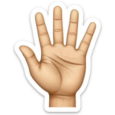 a human right hand emoji giving the "Scram" (Get out of here!) sign with palm facing the viewer, fingers clenched touching the palm, and the thumb extended out to the right side. This emoji can also be used to signify thumbing a ride (hitchhiking). sticker