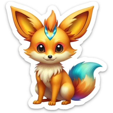 Shiny Vibrant Colorful Iridescent Fennekin-Eevee-creature-hybrid sticker