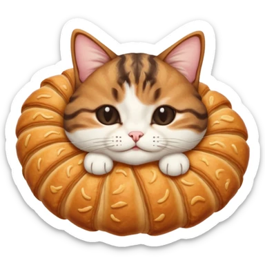 dark brown tabby and white cat in croissant position upside down with eyes closed sticker