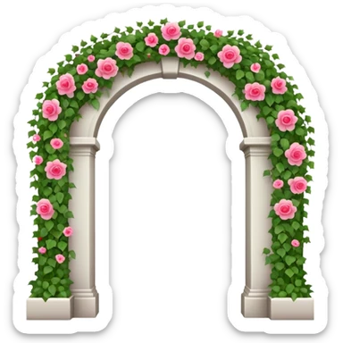 White tall archway with vines, ivies, and romantic pink and red flowers  sticker