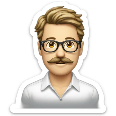 Homme blanc jeune moustache lunettes chemise sticker