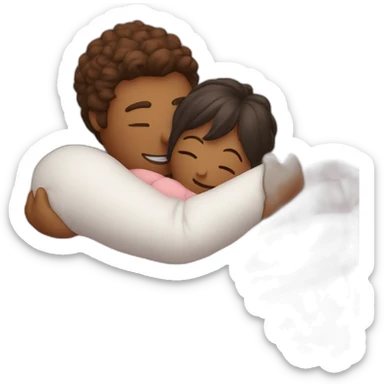 lovers cuddle and hugging in ball of comforter sticker