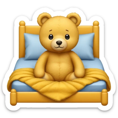 Fuzzy yellow teddy bear tucked in bed  sticker