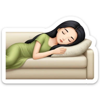 Beautiful Asian girl with long black hair sleeping on the couch sticker