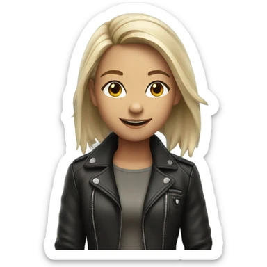 smiling girl in leather jacket nomal hair sticker