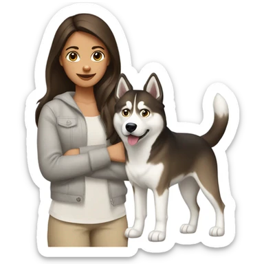 A brunette girl next to a roux Husky sticker