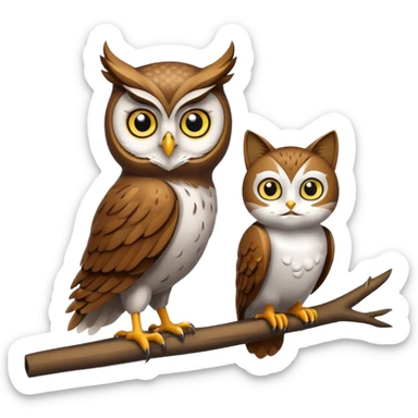 Owl on a branch with a cat's head with only one owl sticker