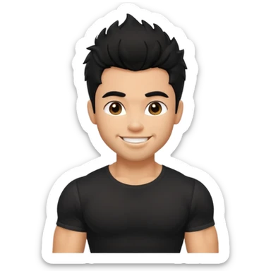 a pretty bratz guy with black hair with big muscles and shaggy hair in a tight black tee sticker