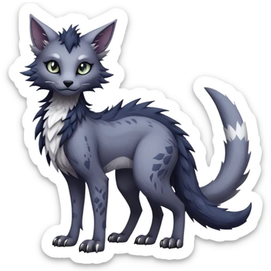 Kawaii dark edgy gloomy dusky dull-colored fantasy ethereal feline-vernid-sergal-fursona animal creature with a tufted tail full body with intricate markings  sticker
