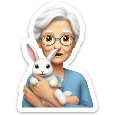 Old white lady with bunny rabbit sticker