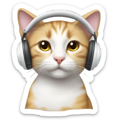 Cat with white headphones  sticker