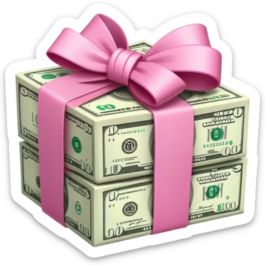 money stack wrapped with pink bow sticker