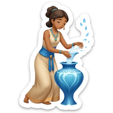 The zodiac symbol Aquarius. A mystical beautiful water bearer, pouring water on the ground from a large, intricate, and arcane vase sticker