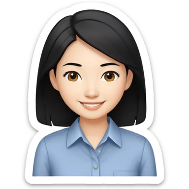 cubby Asian woman with shoulder length black hair smiling business casual shirt sticker