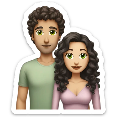 caucasian bald man with green eyes and a caucasian woman with long curly dark hair and brown eyes kissing sticker