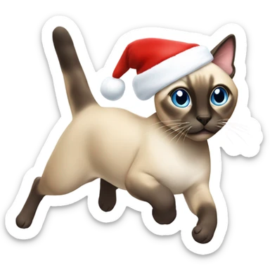 Running Siamese cat wearing a Santa hat  sticker