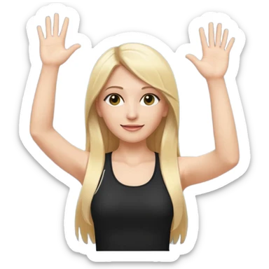I want a white female dj animated gif emoji with long straight blonde hair putting hands up in the air. Wearing a tight no sleeve top  sticker