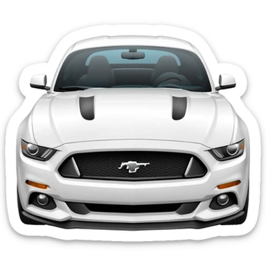 Make a 2013 mustang with a familiar look of an iPhone emoji and make the emoji have a front view of the Mustang and make the Mustang be white sticker