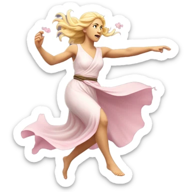 blonde cherry blossom Pagan goddess sprinting, with a large stride and arms outstretched sticker