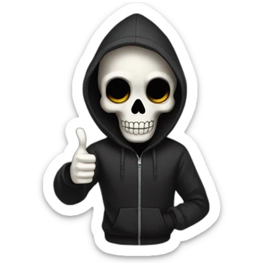Skeleton in black hoodie thumbs up sticker