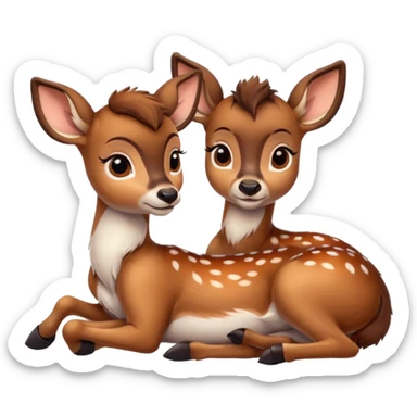 two Bambi deer lying cute sticker