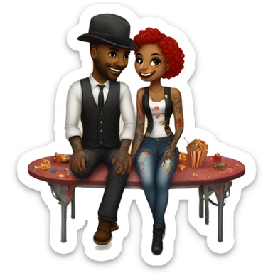 Romantic carnival date for beautiful tattooed couple sticker