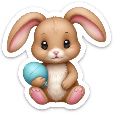 baby rabbit with a cute toy sticker