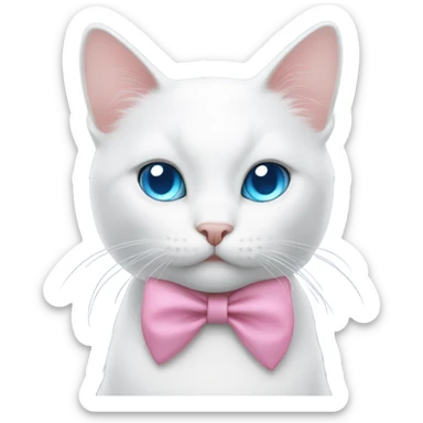 white cat with a pink bow and blue eyes sticker