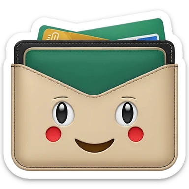 minimalist light beige wallet without dollar signs, dark green bills sticking out, emoji style sticker