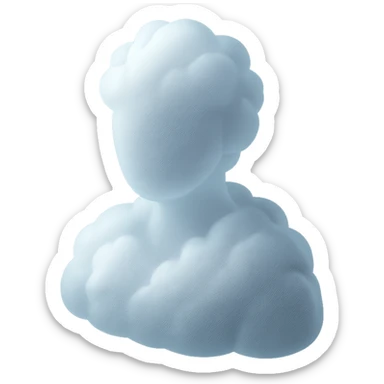 front view, person shoulder up, made entirely of white fluffy clouds, matte glass style sticker