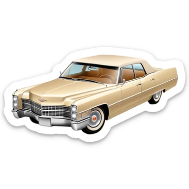 Stylized beige 1966 Cadillac DeVille, simplified to core elements, minimal detail three-quarter view, clean lines, Once Upon a Hollywood reference, iOS emoji style sticker