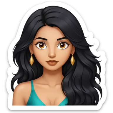 Alluring indian woman shiny long black tousled hair sticker