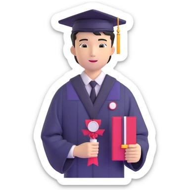 Japanese male high school graduate in formal uniform with diploma at ceremony sticker